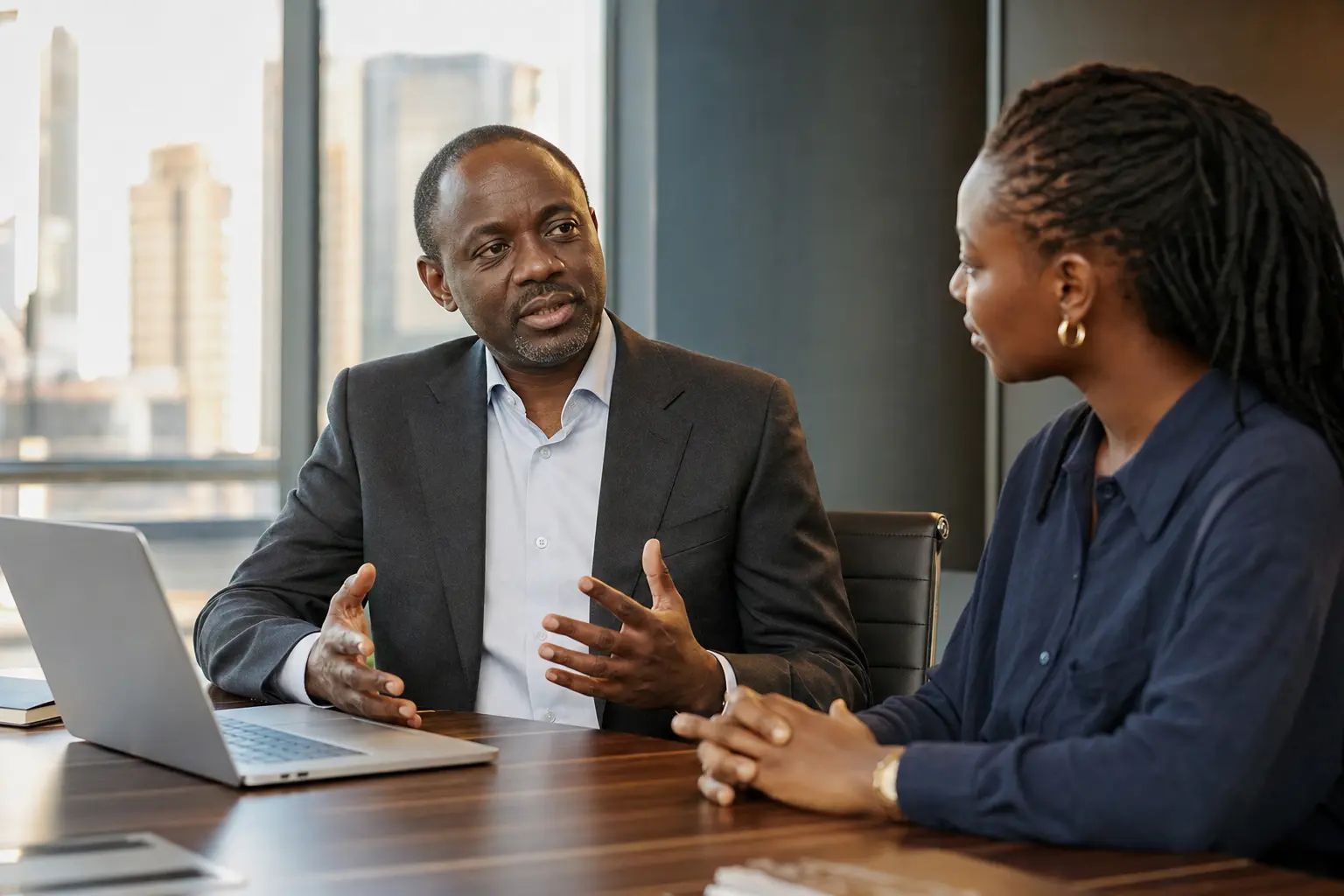 Illustrative hiring leaders reviewing talent for a growing team